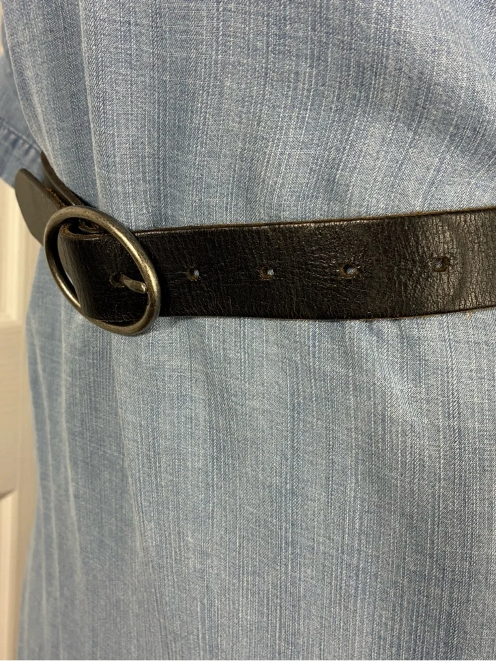 American Eagle Outfitters Black Leather Belt with Oval Gunmetal Buckle